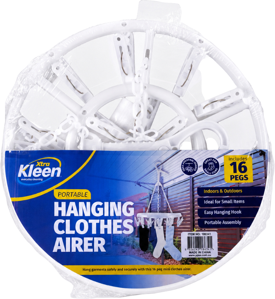 Pegs Hanging Airer with 16 Pegs White — Xtra Kleen Laundry Care