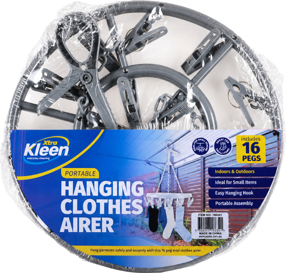 Pegs Hanging Airer with 16 Pegs Grey — Xtra Kleen Laundry Care
