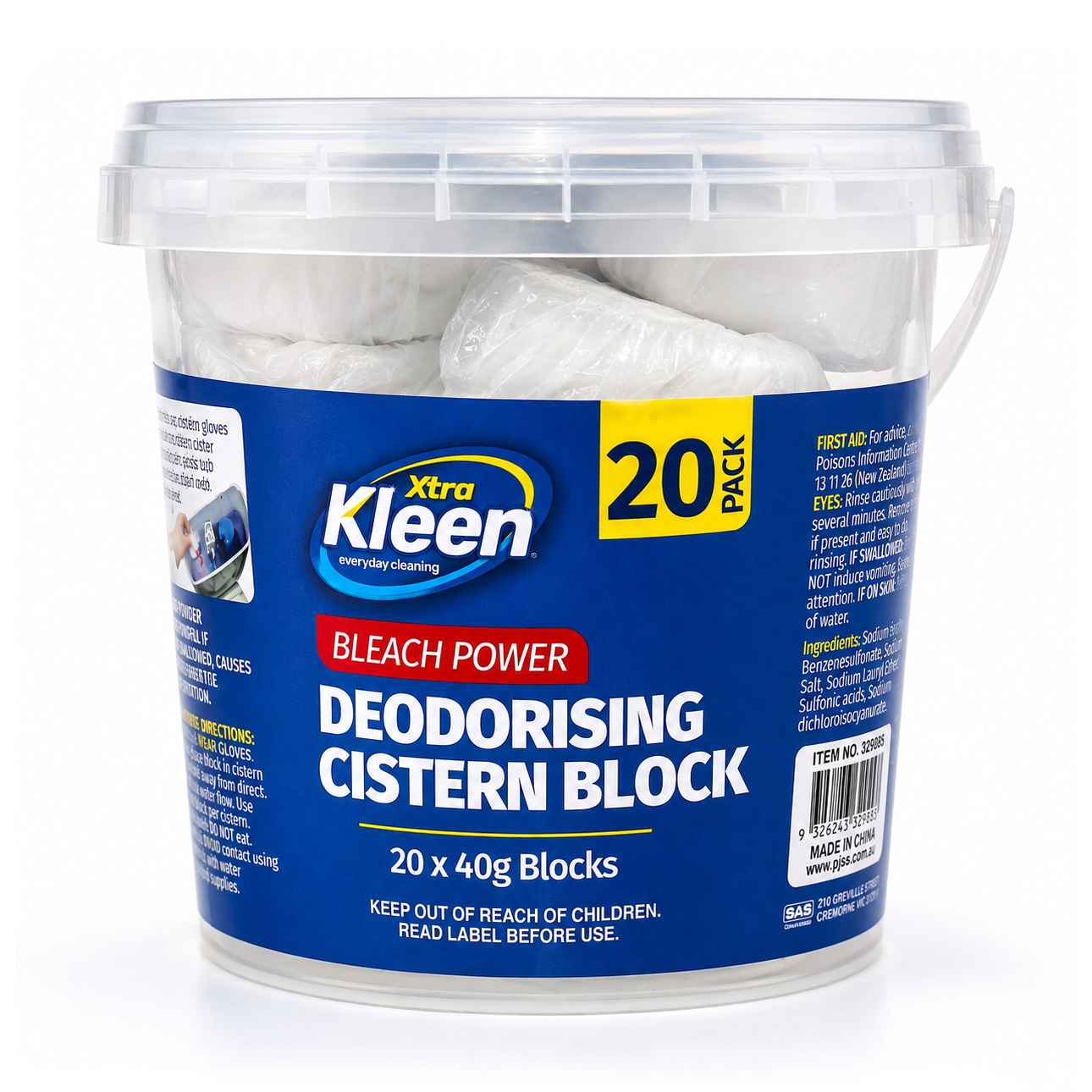 Xtra Kleen Bleach Power Deodorising Cistern Blocks 20pk — 20 individually wrapped bleach-power cistern blocks that clean and deodorise with every flush.