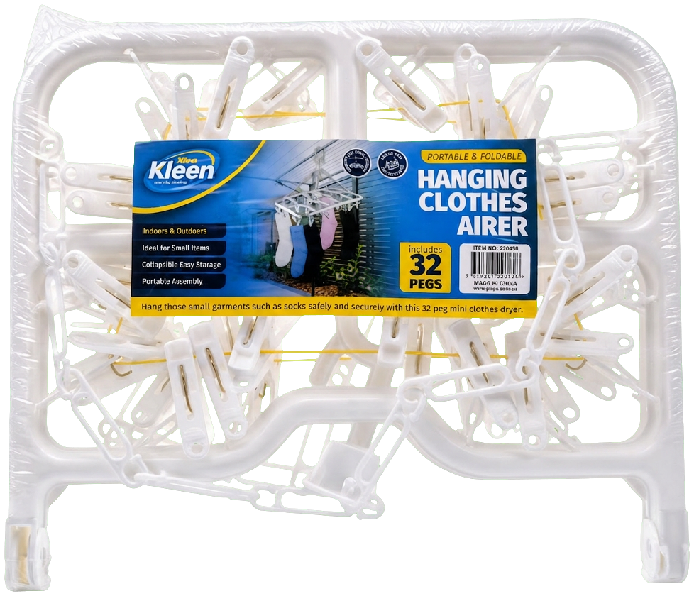 Hanging Peg Airer 32 Pegs - Plastic White — Xtra Kleen Laundry Care