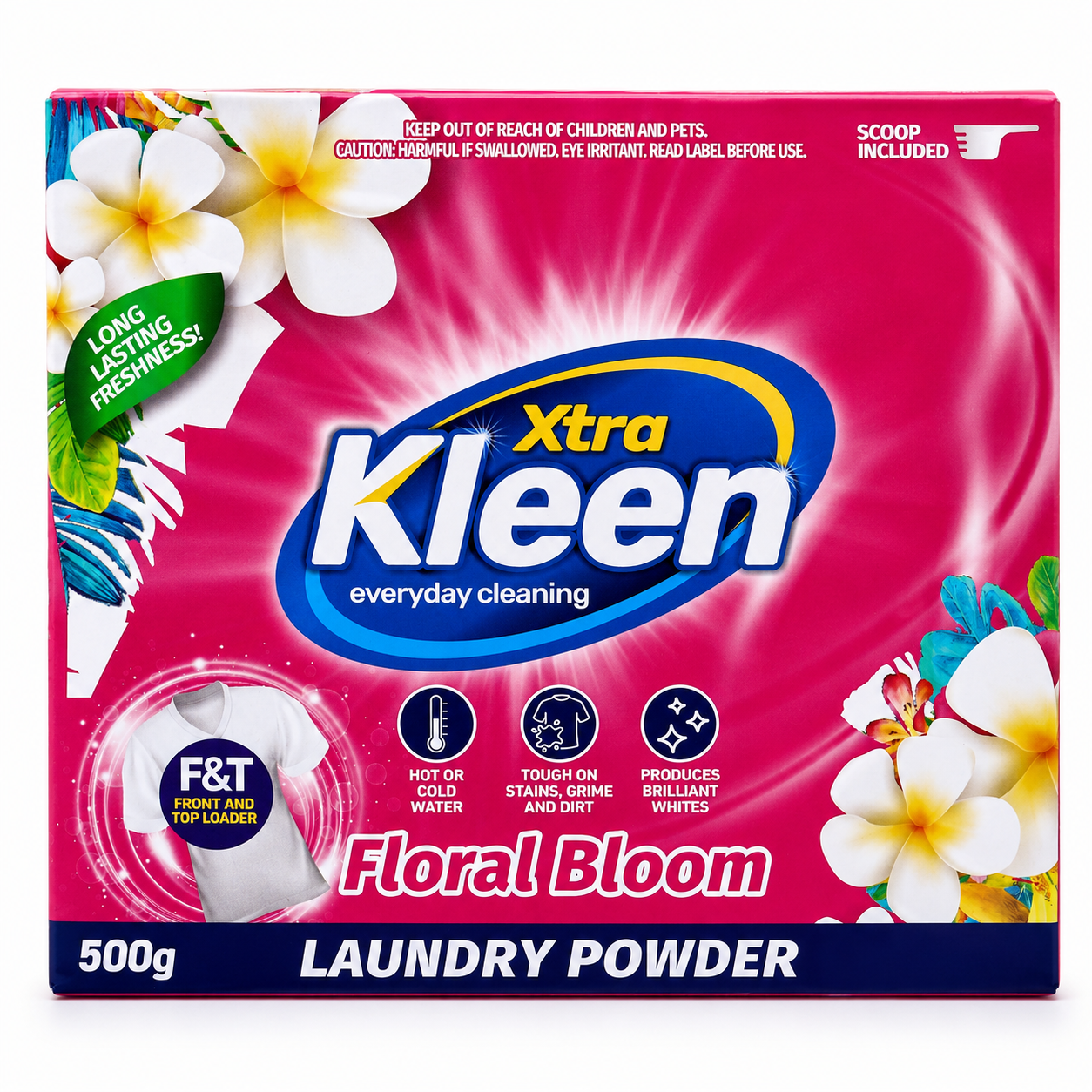 Xtra Kleen Laundry Powder Floral Bloom 500g — 500g starter box of Floral Bloom laundry powder with scoop included.