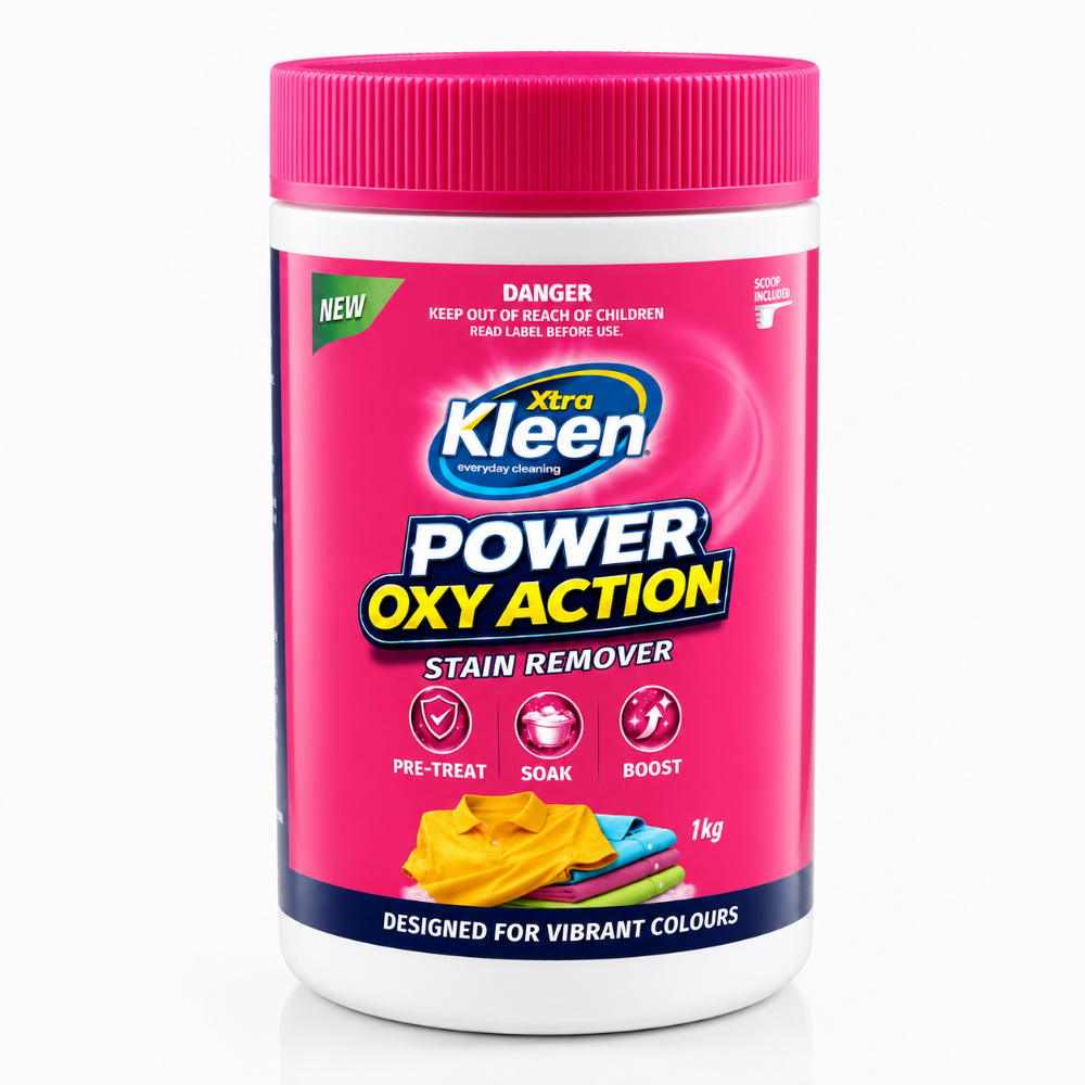 Xtra Kleen Power Oxy Action Stain Remover Colours 1kg — Colour-safe oxygen stain remover that lifts stains while protecting vibrant colours.