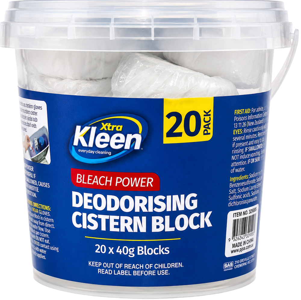 Xtra Kleen Bleach Power Deodorising Cistern Blocks 20pk — 20 individually wrapped bleach-power cistern blocks that clean and deodorise with every flush.