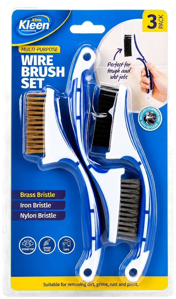 Wire Brush Set Nylon, Brass & Iron Bristles 3 Piece — Xtra Kleen Sponges & Brushes