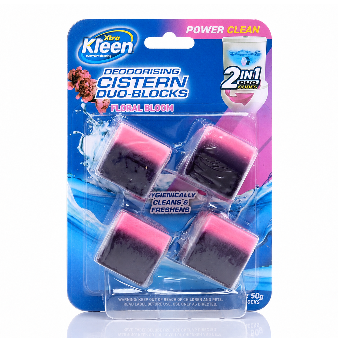 Xtra Kleen 2-in-1 Deodorising Cistern Duo-Cubes — Foams, cleans and deodorises with every flush for a long-lasting water freshness.